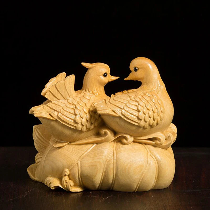 Mandarin Duck Statue 6CM Wood Statue Arts Crafts Home Decoration Solid Wood Statue Lucky Mascot Chinese Wedding Gifts