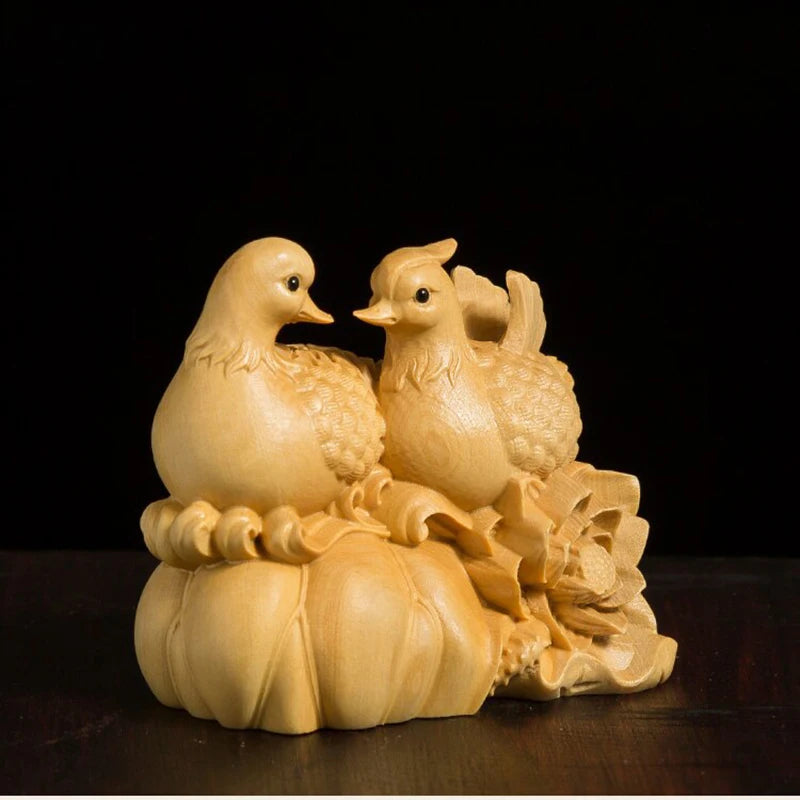 Mandarin Duck Statue 6CM Wood Statue Arts Crafts Home Decoration Solid Wood Statue Lucky Mascot Chinese Wedding Gifts