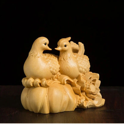 Mandarin Duck Statue 6CM Wood Statue Arts Crafts Home Decoration Solid Wood Statue Lucky Mascot Chinese Wedding Gifts