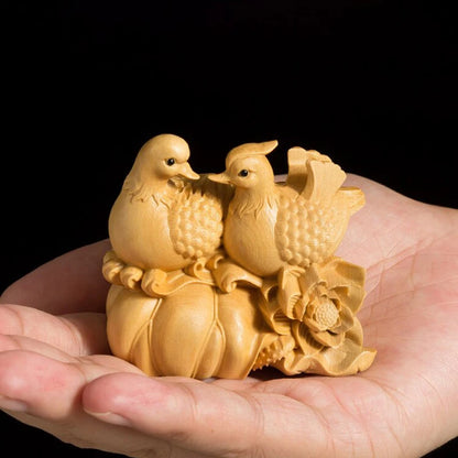Mandarin Duck Statue 6CM Wood Statue Arts Crafts Home Decoration Solid Wood Statue Lucky Mascot Chinese Wedding Gifts