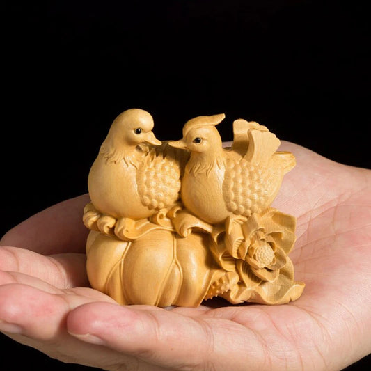 Mandarin Duck Statue 6CM Wood Statue Arts Crafts Home Decoration Solid Wood Statue Lucky Mascot Chinese Wedding Gifts