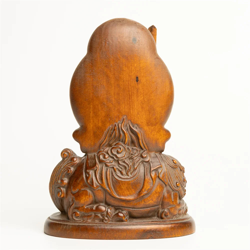 Manjushri, Samantabhadra, Elephant God, and Lion Guanyin - Antique Miniature Buddha Statues, Wood Carved Religious Figurines