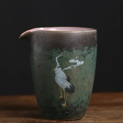 Manual Vintage Kiln Huan Cai Crane Gong Dao Bei Large Ceramic Gong Bei-cha Qi Uniform Cup Kung Fu Tea Accessories Tea Infusers