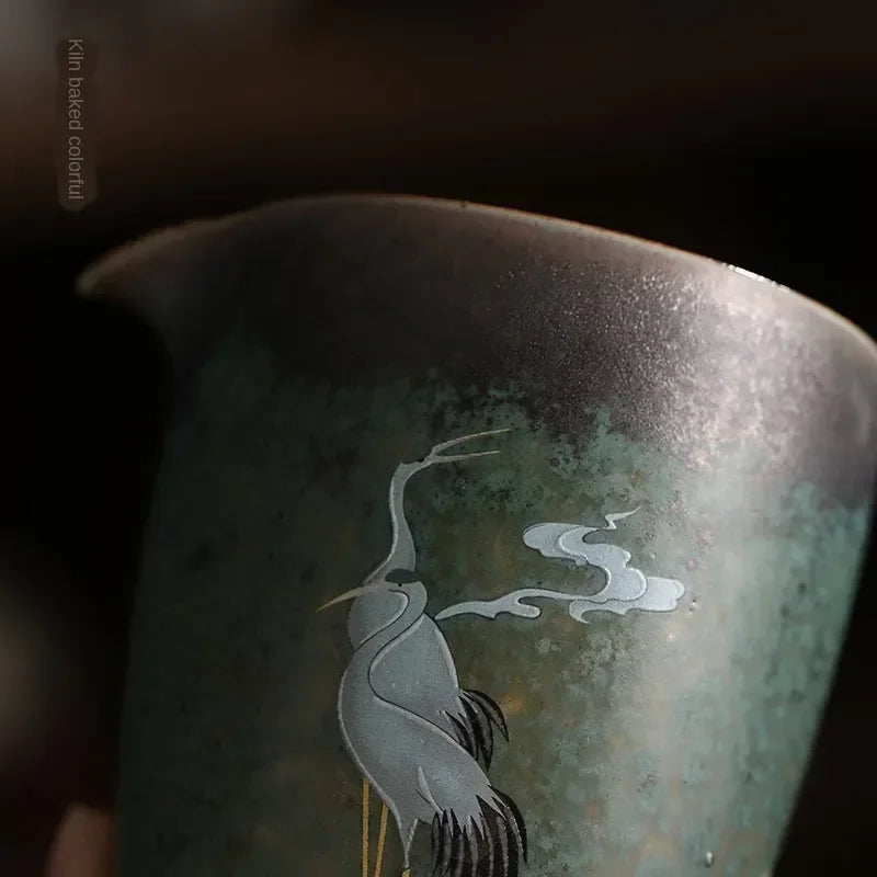 Manual Vintage Kiln Huan Cai Crane Gong Dao Bei Large Ceramic Gong Bei-cha Qi Uniform Cup Kung Fu Tea Accessories Tea Infusers