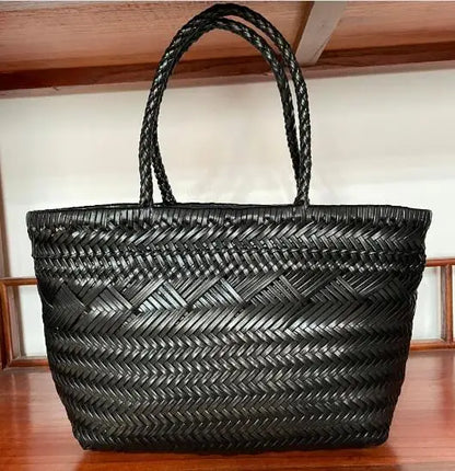 Manual Woven Genuine Leather Hand Bags Weave Tote Top Quality Women Basket Shopping Bags Hollow Beach Hobos bag