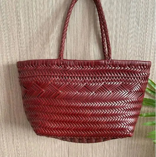 Manual Woven Genuine Leather Hand Bags Weave Tote Top Quality Women Basket Shopping Bags Hollow Beach Hobos bag