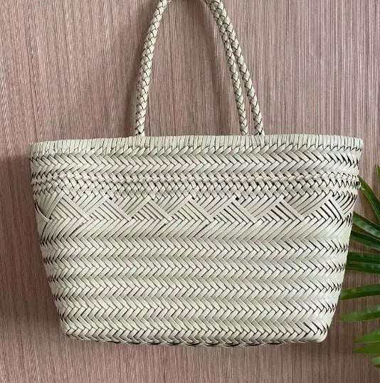 Manual Woven Genuine Leather Hand Bags Weave Tote Top Quality Women Basket Shopping Bags Hollow Beach Hobos bag