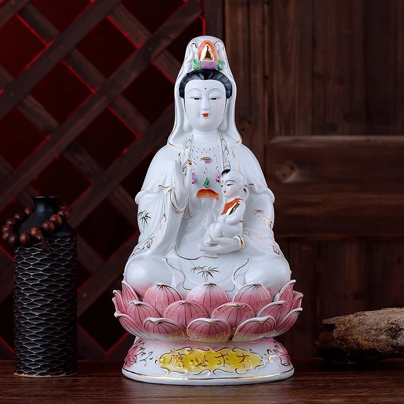 Manufacturers wholesale 10~20-inch gold-painted Buddha Guanyin Bodhisattva Guanyin Buddha craft ceramic Buddha ornaments