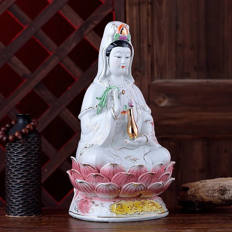 Manufacturers wholesale 10~20-inch gold-painted Buddha Guanyin Bodhisattva Guanyin Buddha craft ceramic Buddha ornaments