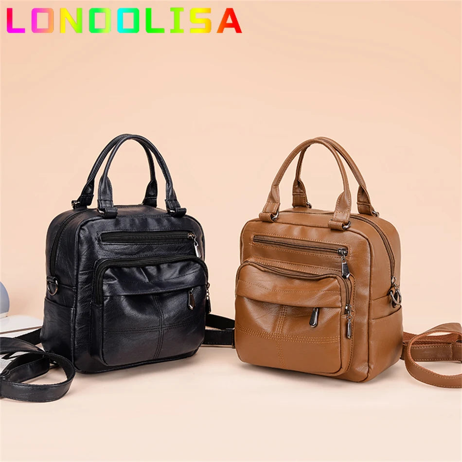 Many Pocket Vintage Women Backpacks PU Leather Backpack Shoulder Bags for Women 2019 Female Back Pack Rucksack Feminine Mochilas