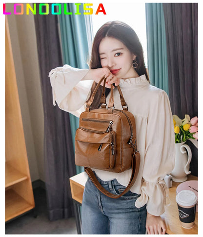 Many Pocket Vintage Women Backpacks PU Leather Backpack Shoulder Bags for Women 2019 Female Back Pack Rucksack Feminine Mochilas