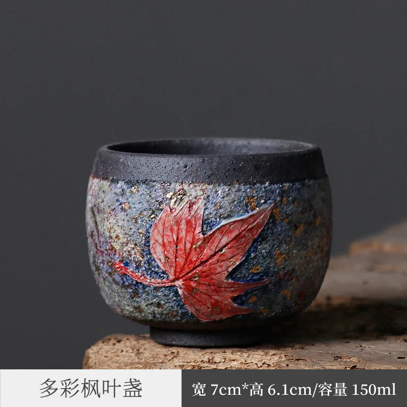 Maple Leaf Rock Mine Tea Cup Handmade Wooden Leaf Temmoku Cup Firewood Tea Set Personal Ceramic Tea Bowl Master Cup Single Cup
