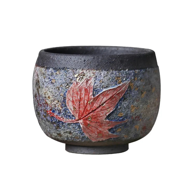 Maple Leaf Rock Mine Tea Cup Handmade Wooden Leaf Temmoku Cup Firewood Tea Set Personal Ceramic Tea Bowl Master Cup Single Cup