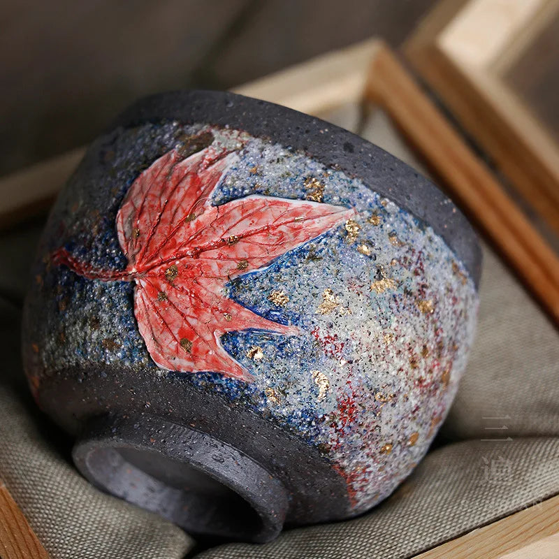 Maple Leaf Rock Mine Tea Cup Handmade Wooden Leaf Temmoku Cup Firewood Tea Set Personal Ceramic Tea Bowl Master Cup Single Cup