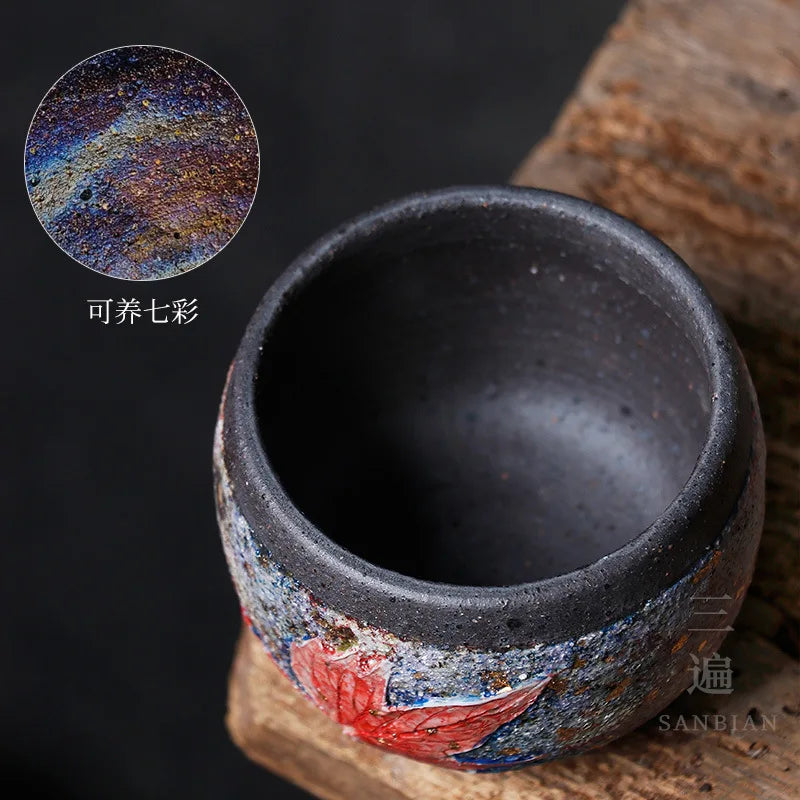 Maple Leaf Rock Mine Tea Cup Handmade Wooden Leaf Temmoku Cup Firewood Tea Set Personal Ceramic Tea Bowl Master Cup Single Cup