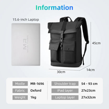 Mark Ryden 15.6  Men Backpack Laptop Oxford Gray Solid High School Bags Teen College Student Back Pack Multifunctional Bagpack