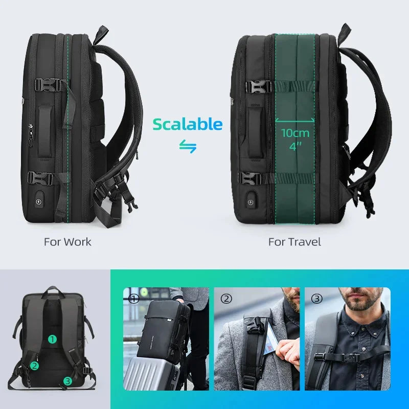 Mark Ryden Expandable Men Backpack Fits 17 inch Laptop USB Recharging Travel Male Bag Mochila