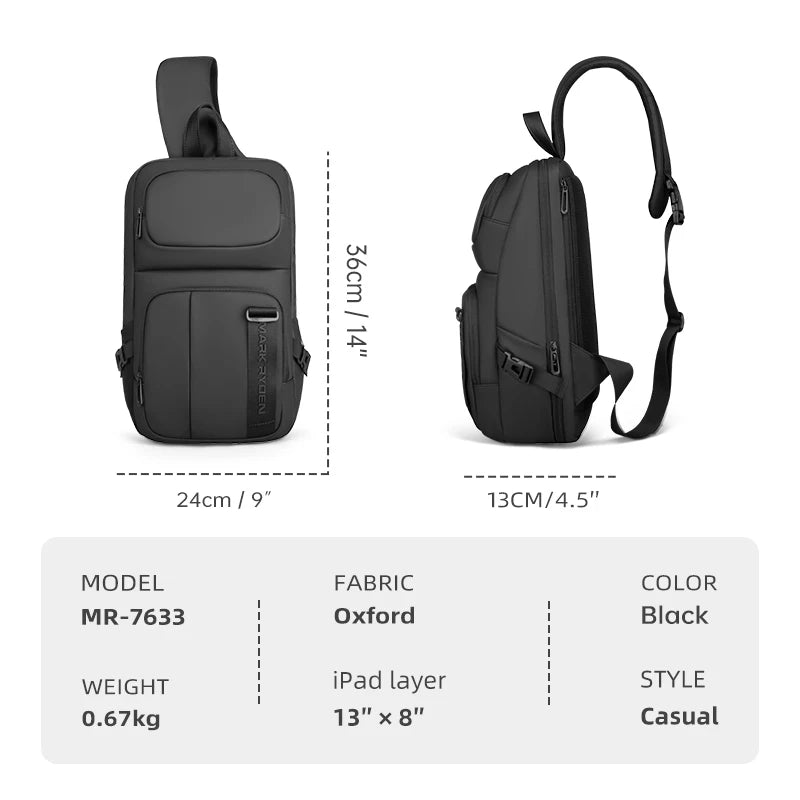 Mark Ryden MARK RYDEN Cross Shoulder Bag Man Fits 13.3 inch Laptop Shoulder Bag Husband Short Trip Chest Bag Pack
