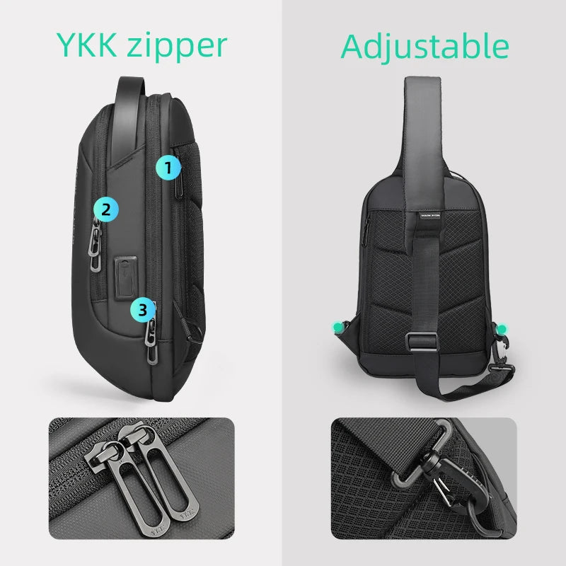 Mark Ryden Men Water-repellent Sports Chest Bag Travel Shoulder Bag  Anti-theft Crossbody Bags USB Charging Messenger Bag