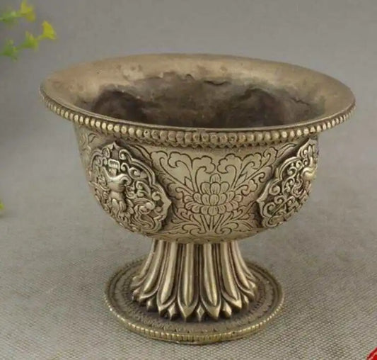 Marked China Silver Small Bowl Tea Cup Statue Set Bowls Archaize