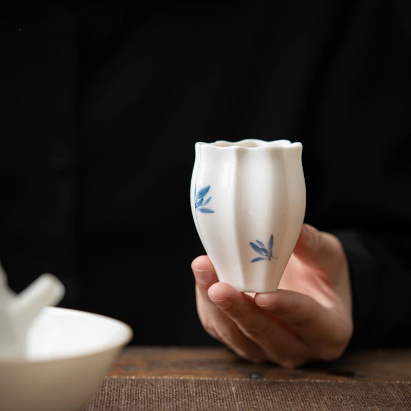 Master Cup Hand Painted Phalaenopsis Teacup Porcelain Kung Fu Tea Set Simple Tea Cup Single Cup Tea Cup Tea Drinking Cup