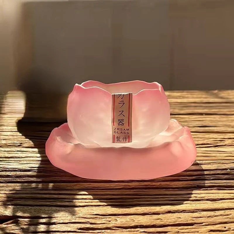 Master Cup New Japanese Style Glass First Snow Women's Tea Set Gradient Pink Hostess Teacup Drinkware Kitchen Dining Bar Home