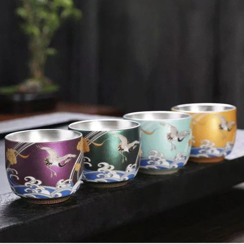 Master Cup Silver Single Porcelain Tea Bowl Ceramic 999 Ru Kiln Kung Fu Set Teaware Kitchen Dining Bar Home Garden