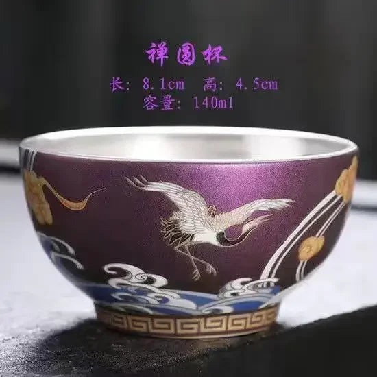 Master Cup Silver Single Porcelain Tea Bowl Ceramic 999 Ru Kiln Kung Fu Set Teaware Kitchen Dining Bar Home Garden