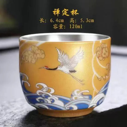 Master Cup Silver Single Porcelain Tea Bowl Ceramic 999 Ru Kiln Kung Fu Set Teaware Kitchen Dining Bar Home Garden