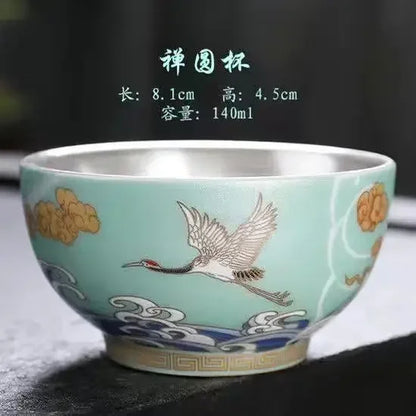 Master Cup Silver Single Porcelain Tea Bowl Ceramic 999 Ru Kiln Kung Fu Set Teaware Kitchen Dining Bar Home Garden
