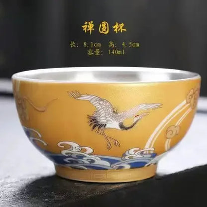 Master Cup Silver Single Porcelain Tea Bowl Ceramic 999 Ru Kiln Kung Fu Set Teaware Kitchen Dining Bar Home Garden