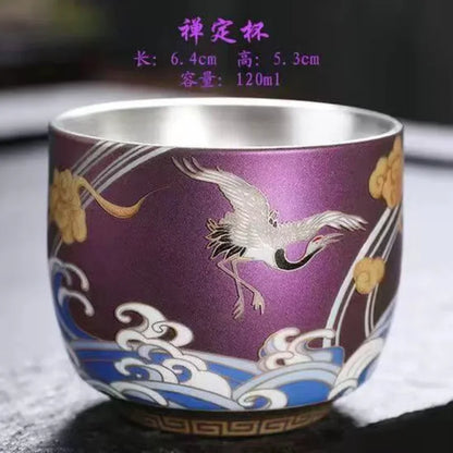 Master Cup Silver Single Porcelain Tea Bowl Ceramic 999 Ru Kiln Kung Fu Set Teaware Kitchen Dining Bar Home Garden