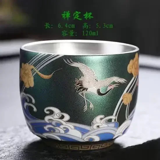 Master Cup Silver Single Porcelain Tea Bowl Ceramic 999 Ru Kiln Kung Fu Set Teaware Kitchen Dining Bar Home Garden