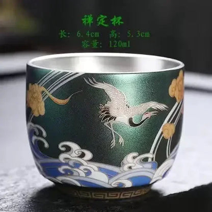 Master Cup Silver Single Porcelain Tea Bowl Ceramic 999 Ru Kiln Kung Fu Set Teaware Kitchen Dining Bar Home Garden