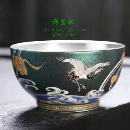 Master Cup Silver Single Porcelain Tea Bowl Ceramic 999 Ru Kiln Kung Fu Set Teaware Kitchen Dining Bar Home Garden