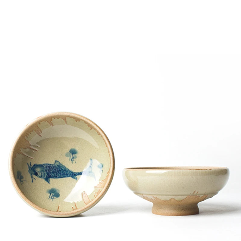 Master Hand Painted Golden Fish Pottery Cups Tea Cup Set Teaware Lotus Hat Bowl For Tea Ceremony Coffee Mugs