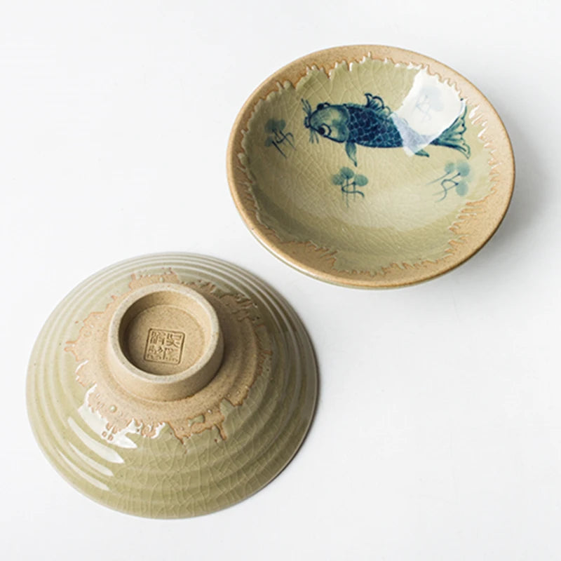 Master Hand Painted Golden Fish Pottery Cups Tea Cup Set Teaware Lotus Hat Bowl For Tea Ceremony Coffee Mugs