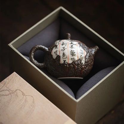 Master Handmade Firewood Tea Set Literati Pot Heart Sutra Fragmented Ceramic Hand-held Teapot Teapots for Infusions Teaware Bar