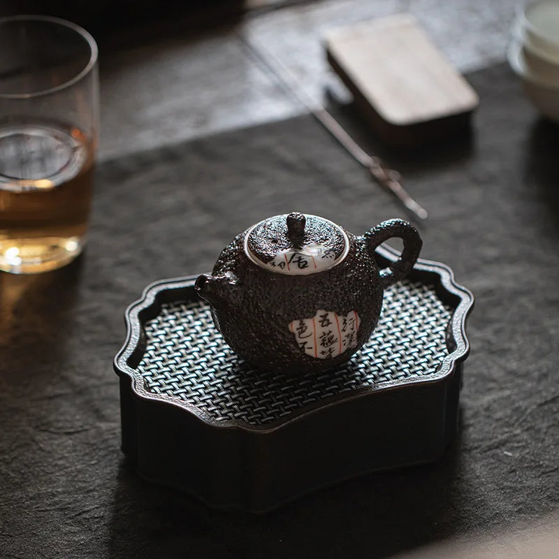 Master Handmade Firewood Tea Set Literati Pot Heart Sutra Fragmented Ceramic Hand-held Teapot Teapots for Infusions Teaware Bar