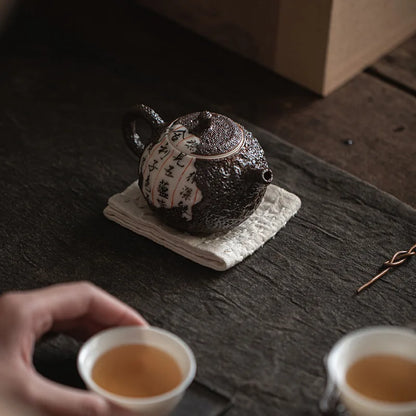 Master Handmade Firewood Tea Set Literati Pot Heart Sutra Fragmented Ceramic Hand-held Teapot Teapots for Infusions Teaware Bar