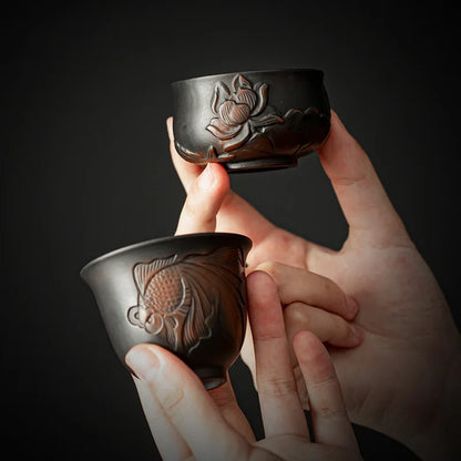 Master Make Hand Pressed High-grade Ceramic Tea Set Cup Purple Pottery Kung Fu Tea Cup Ceramic Tea Set Kitchen RestaurantBarHome