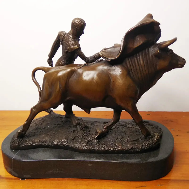 Matador and Bull Bullfighter Carmen Torero Spanish Bullfighting Copper Art sculpture QIbronze crafts carving decoration