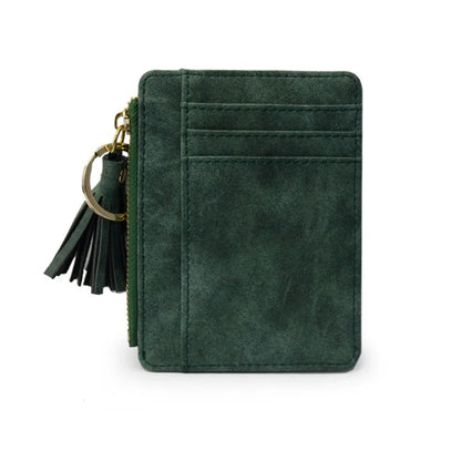 Matt Leather Mini Tassel Women Card Holder Cute Credit ID Card Holders Zipper Wallet Case Change Coin Purse Keychain Nubuck New