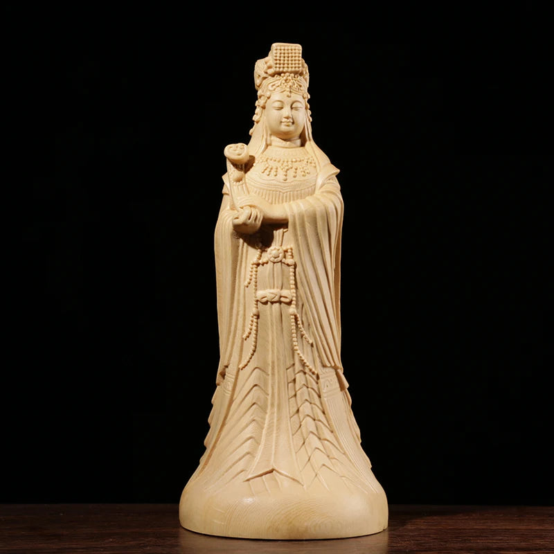 Mazu Sea god guan yin statue Sculpture Cypress Wood Craft Solid Wood Religious Gift Sea Mother Home Decor