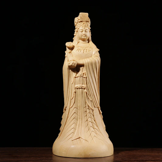 Mazu Sea god guan yin statue Sculpture Cypress Wood Craft Solid Wood Religious Gift Sea Mother Home Decor