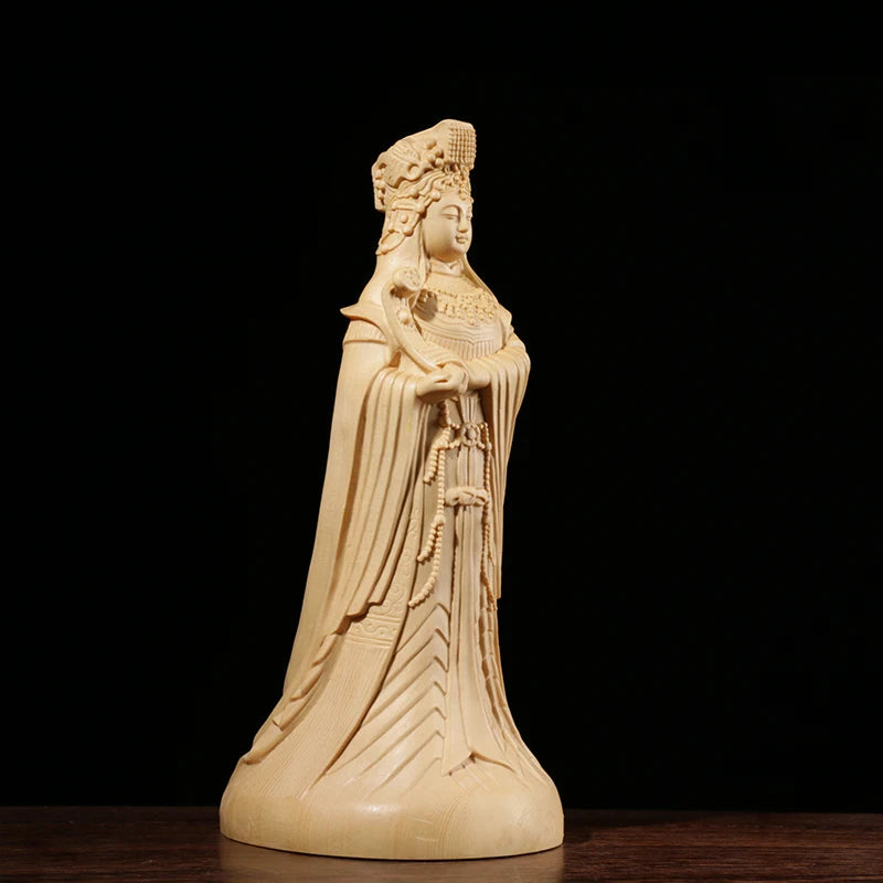 Mazu Sea god guan yin statue Sculpture Cypress Wood Craft Solid Wood Religious Gift Sea Mother Home Decor