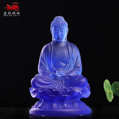 Medicine Buddha Colored glaze 23cm light Tathagata Buddha statue expels disease and increases blessings and wisdom