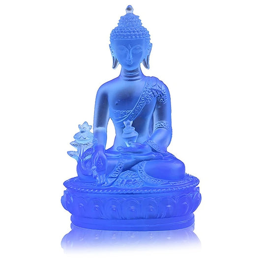 Medicine Buddha Statue, Translucent Resin Buddha Sculpture Figurine Meditation Spiritual Home Decor Collectible
