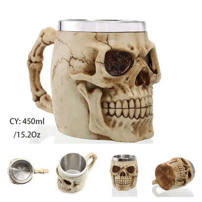 Medieval Warrior Resin Stainless Steel Beer Mug Knight Stein Retro Tankard Creative Coffee Cup Viking Tea Mug Pub Bar Decoration