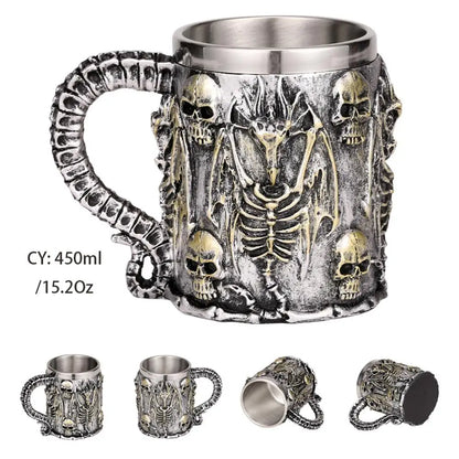 Medieval Warrior Resin Stainless Steel Beer Mug Knight Stein Retro Tankard Creative Coffee Cup Viking Tea Mug Pub Bar Decoration